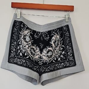 BCBGMaxAzria Gray and Black Ornate Shorts
